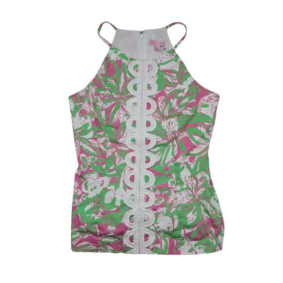 Lilly Pulitzer Tank Top Women's 4 Green Pink Annabelle Forgot My Trunks Vacation - Picture 1 of 10